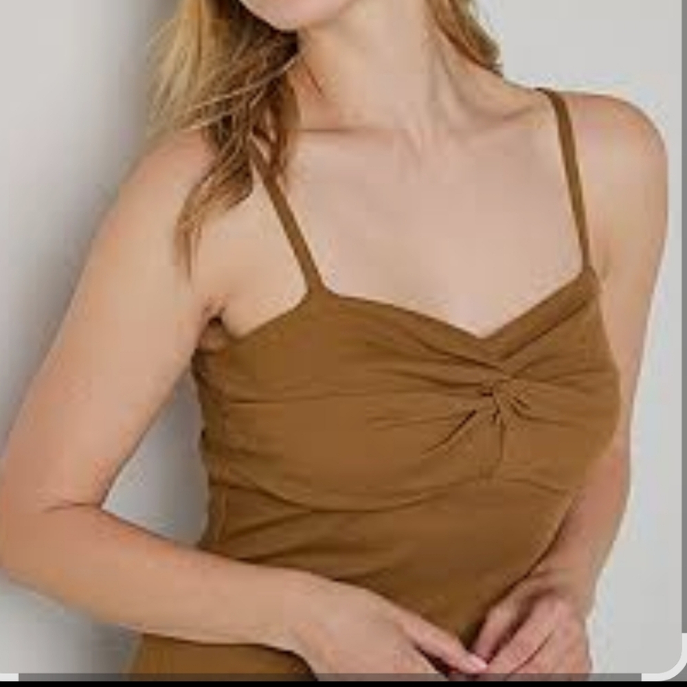a.n.a Women's Tan Caramel Camel Spaghetti Strap Top